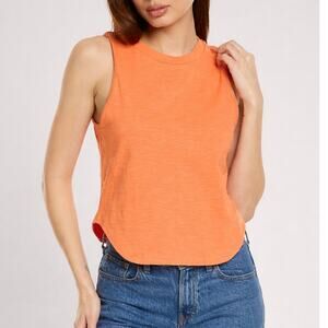 NEW LNA Orange Curved Hem Muscle Tank Semi Cropped Cotton Womens XS
